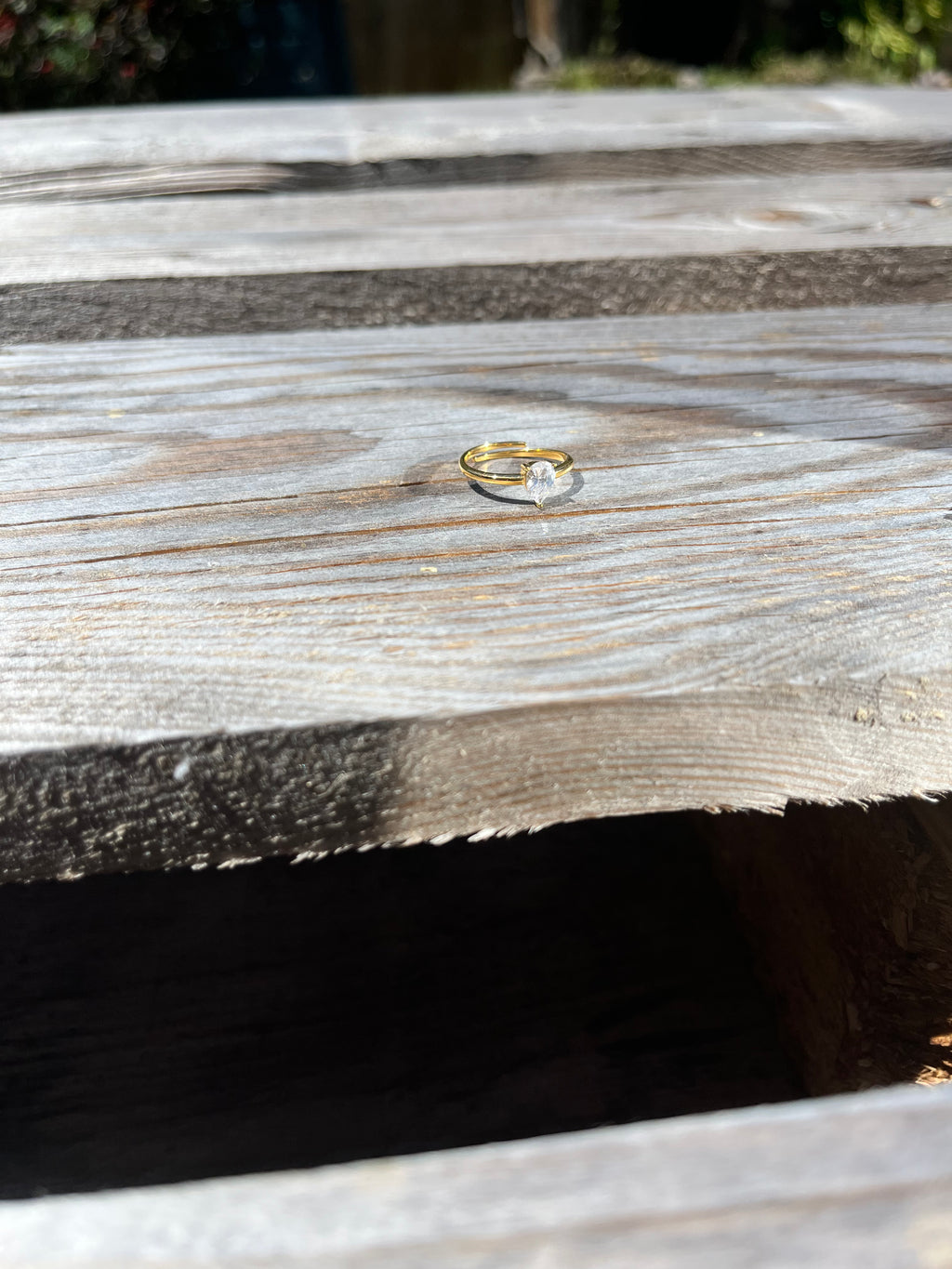 bague ajustable acier inoxydable doré avec diamant blanc en zircon